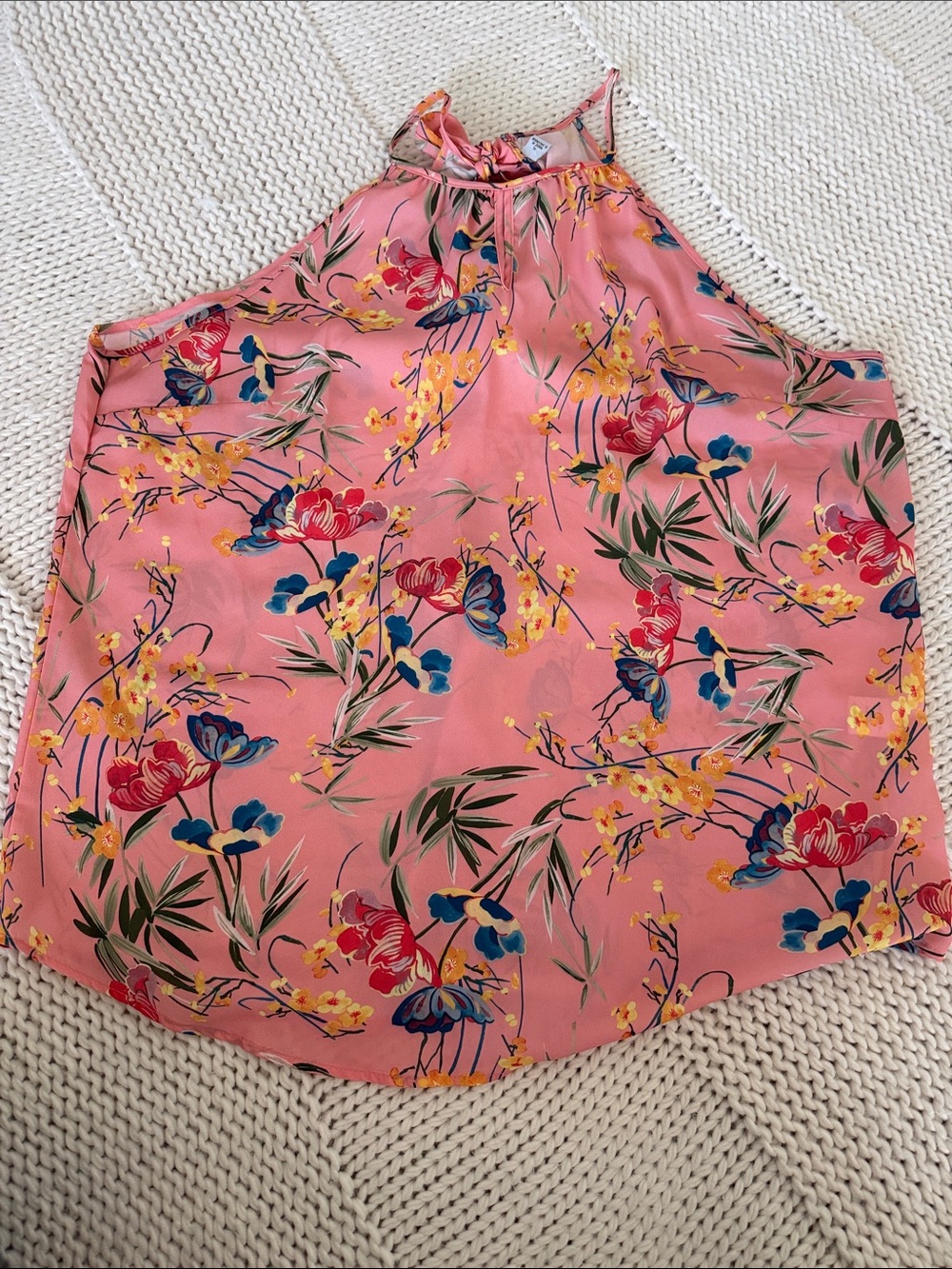New York & Company Pink Floral Halter Neck Blouse